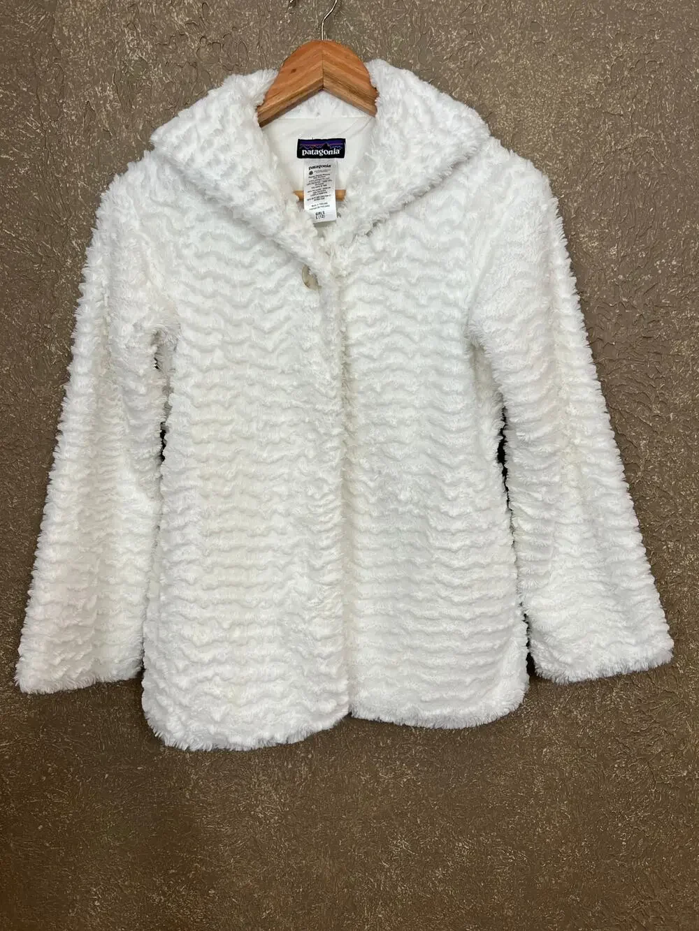 Patagonia Girls' Pelage Jacket Size Large (12) Birch White Plush Cozy Faux Fur